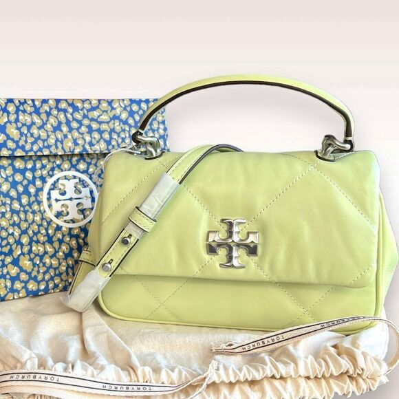 💚Brand New Tory Burch Kira Top Handle Napa Diamond Quilted Bag in Pear / Silver - Picture 17 of 17